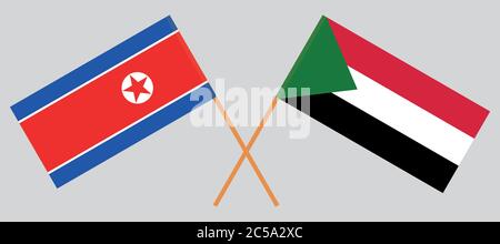 Drapeaux croisés du Soudan et de la Corée du Nord. Couleurs officielles. Proportion correcte. Illustration vectorielle Illustration de Vecteur