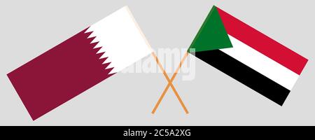 Drapeaux croisés du Soudan et du Qatar. Couleurs officielles. Proportion correcte. Illustration vectorielle Illustration de Vecteur