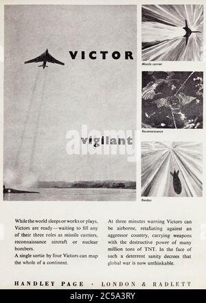 Publicité vintage pour l'avion militaire britannique Handley page Victor. Banque D'Images