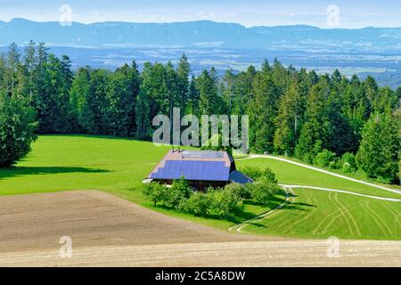 Maison en campagne avec un grand nombre de panneaux solaires sur le toit Banque D'Images