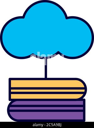 livres électroniques avec enseignement en ligne sur le cloud et design vectoriel de style de remplissage Illustration de Vecteur