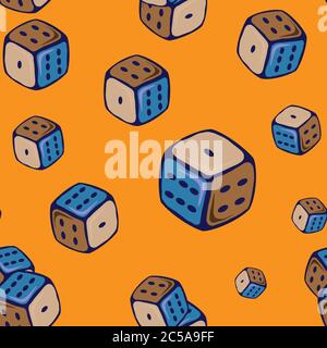 Motif sans couture avec cubes pour jouer sur fond orange. Illustration de Vecteur