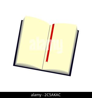 Dessin d'un livre ouvert avec des pages vides. Illustration vectorielle, fournitures éducatives, thème de la rentrée. Illustration de Vecteur