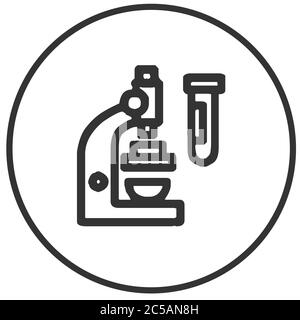 Icône du microscope. Examen de l'échantillon recueilli pour détecter toute contamination éventuelle. Illustration de Vecteur