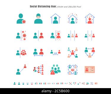 Ensemble simple de personnes ou d'utilisateurs de distance sociale. Coronavirus 2019 ou Covid-19. Par exemple travail à domicile, quarantaine, distancement physique, Dédé. Plat Illustration de Vecteur