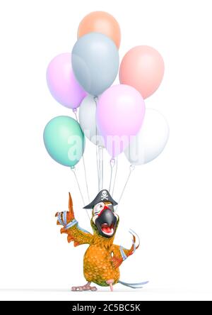 parrot pirate a eu quelques ballons, illustration 3d Banque D'Images