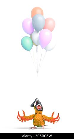 parrot pirate dit au revoir aux ballons, l'illustration 3d Banque D'Images