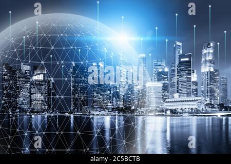 Technologie Network Connect et Intelligence Smart City, communication 5G Networking for Global Business futuriste. Connexion numérique aux Big Data via te Banque D'Images