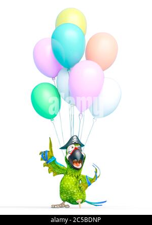 parrot pirate a eu quelques ballons, illustration 3d Banque D'Images