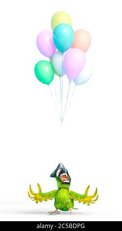 parrot pirate dit au revoir aux ballons, l'illustration 3d Banque D'Images