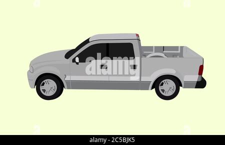 Pick-up 4 portes avec vue latérale, modèle pour publicité de marque, style de conception, illustration vectorielle. Banque D'Images