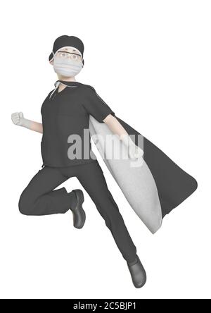 dessin animé super doctor sur fond blanc, illustration 3d Banque D'Images