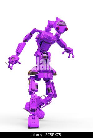 un robot convivial marche sur fond blanc, illustration 3d Banque D'Images