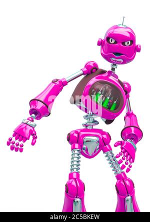 le dessin animé d'un robot vintage est en colère sur fond blanc, illustration 3d Banque D'Images