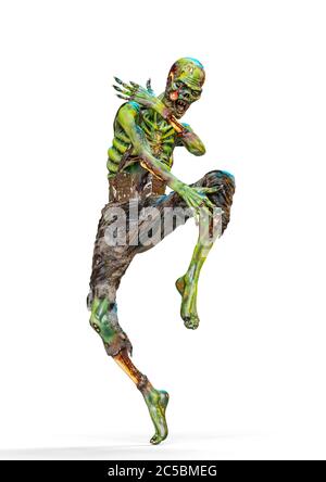 zombie danse dans la rue sur fond blanc, illustration 3d Banque D'Images