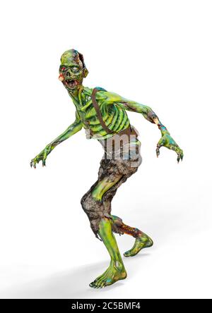 zombie marche sur fond blanc, illustration 3d Banque D'Images