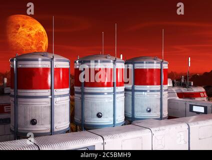 image de réservoir sur une base dans une autre scène de planète deux, illustration 3d Banque D'Images