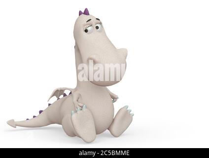 le dessin animé du dragon de bébé est triste sur fond blanc avec espace de copie, illustration 3d Banque D'Images