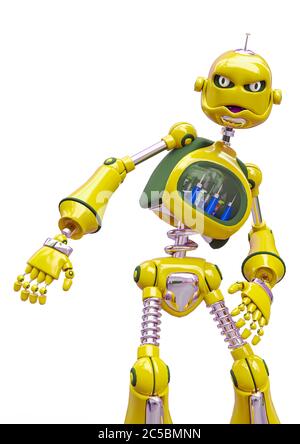 le dessin animé d'un robot vintage est en colère sur fond blanc, illustration 3d Banque D'Images