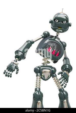 le dessin animé d'un robot vintage est en colère sur fond blanc, illustration 3d Banque D'Images