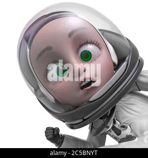 garçon l'explorateur astronaute en blanc, portrait stupide, illustration 3d Banque D'Images