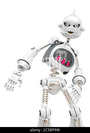le dessin animé d'un robot vintage est en colère sur fond blanc, illustration 3d Banque D'Images