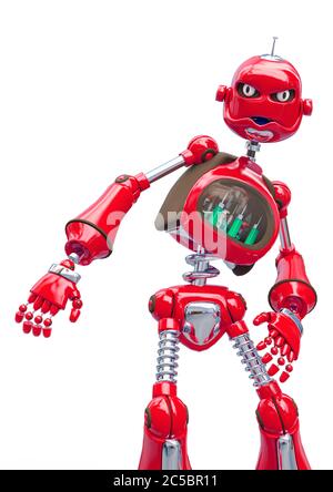 le dessin animé d'un robot vintage est en colère sur fond blanc, illustration 3d Banque D'Images