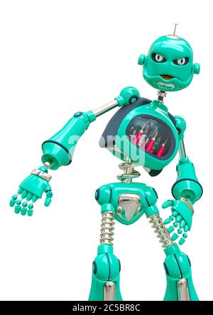 le dessin animé d'un robot vintage est en colère sur fond blanc, illustration 3d Banque D'Images