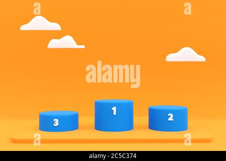 Podium du gagnant sur fond jaune avec nuage blanc sur le ciel. Banque D'Images