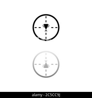 Cible de trophée. Symbole noir sur fond blanc. Illustration simple. Icône vecteur plat. Ombre de réflexion miroir. Peut être utilisé dans le logo, le Web, le mobile et Illustration de Vecteur