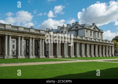 Old Royal Naval College, Greenwich, Londres, Royaume-Uni ; architecture baroque anglaise du XVIIe siècle. Banque D'Images