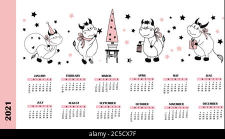 Avril Mai juin. Pages du calendrier pour 2021. Année du boeuf ou du veau. caractère bull. Illustration vectorielle Illustration de Vecteur