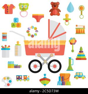 Ensemble de jouets à plat d'icônes vecteur Illustration de Vecteur