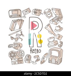 Lettre R - série rétro, adorable, en forme de doodle, illustration vectorielle Illustration de Vecteur