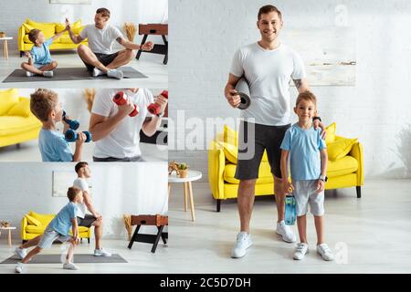 collage de père et de fils s'exerçant à la maison Banque D'Images