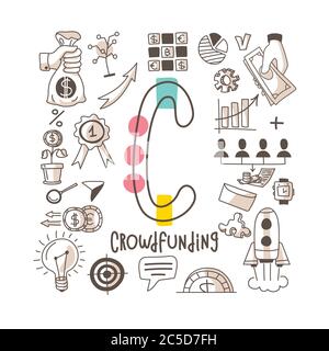 Lettre C - crowdfunding, série d'alphabet mignon en style doodle, illustration vectorielle Illustration de Vecteur