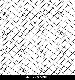 Lignes de grunge diagonales à griffés dessinées à la main et vectorielles en croix. Arrière-plan à motif tressé sans couture. Abstrait noir et blanc géométrique Illustration de Vecteur