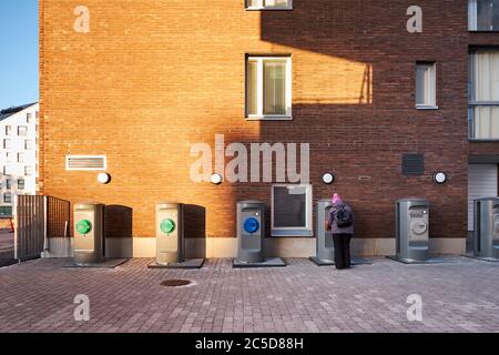 Systèmes automatisés de collecte des déchets en Finlande. Banque D'Images