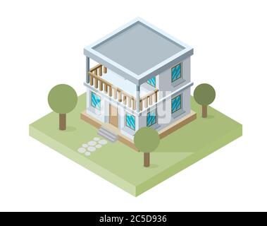 Petite maison isomatique isolée, ensemble de propriétés Vector Illustration de Vecteur