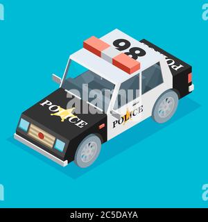 Voiture de police isométrique noir et blanc Illustration de Vecteur
