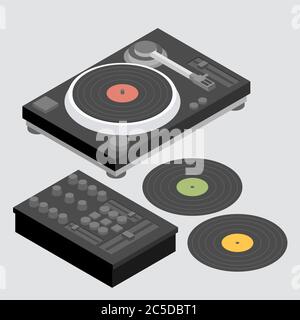 Jeu de platines et de batteur DJ. Illustration de Vecteur