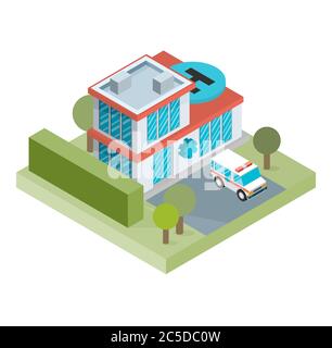 Icône de bâtiment de l'hôpital isométrique Vector Illustration de Vecteur