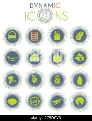 Icônes dynamiques de l'épicerie Illustration de Vecteur