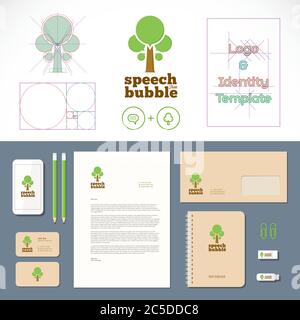 Logo et modèle d'identité de l'arbre de bulles vocales Illustration de Vecteur