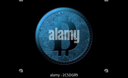 Bleu bitcoin or coin isolé avec fond noir bit-coin 3d rendu isolé illustration, crypto, affaires, gestion, risque, mon Banque D'Images