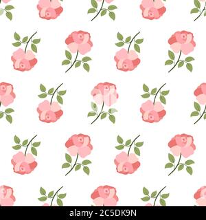 Motif sans couture avec fleur rose colorée et feuille sur fond blanc. Collection de textiles Summer Ditsy. Décoration élégante. Illustration de Vecteur