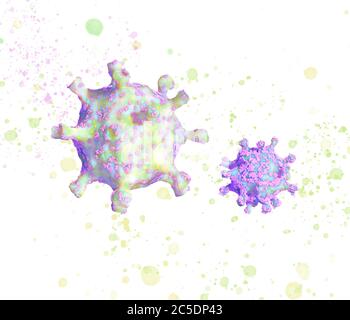 Les cellules du coronavirus sont très brillantes et lures sur fond bleu. Concept COVID-19. illustration 3d Banque D'Images