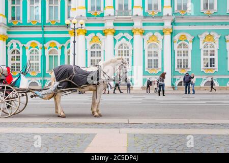 La maison se dresse dans un harnais contre le musée de l'Ermitage à Saint-Pétersbourg.plan de tir moyen. Banque D'Images