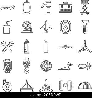 Jeu d'icônes de réparation d'avion industriel. Ensemble de contours de l'industrie aéronautique réparation des icônes vectorielles pour la conception de Web isolé sur fond blanc Illustration de Vecteur