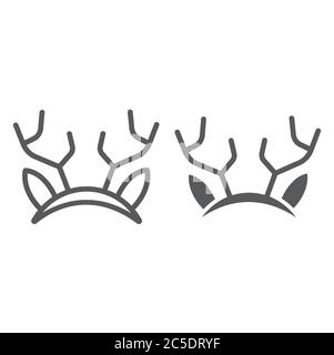 Lignes de masque et de glyphe d'oreilles de renne, vacances et décor, signe de masque de fête, graphiques vectoriels, un motif linéaire sur un fond blanc. Illustration de Vecteur